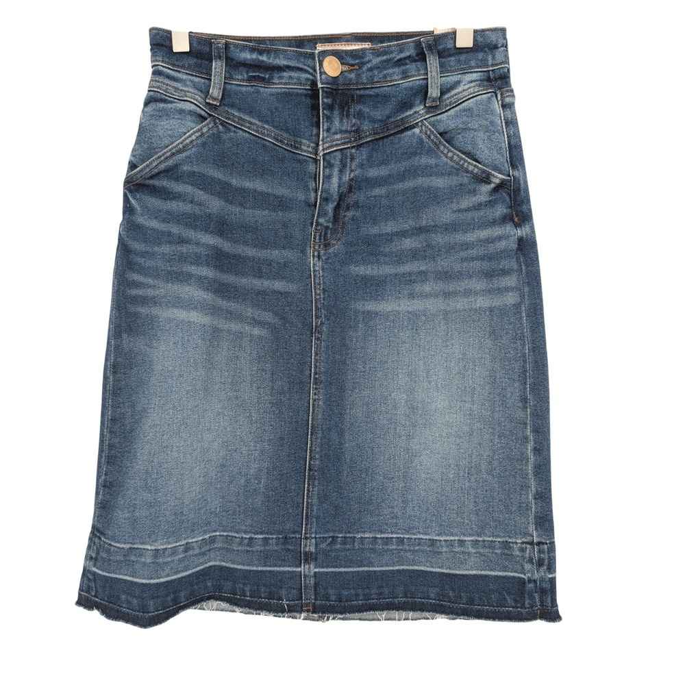 Kut from the Kloth Paula Skirt 0 Blue Released Raw Hem Denim Boho Minimalist